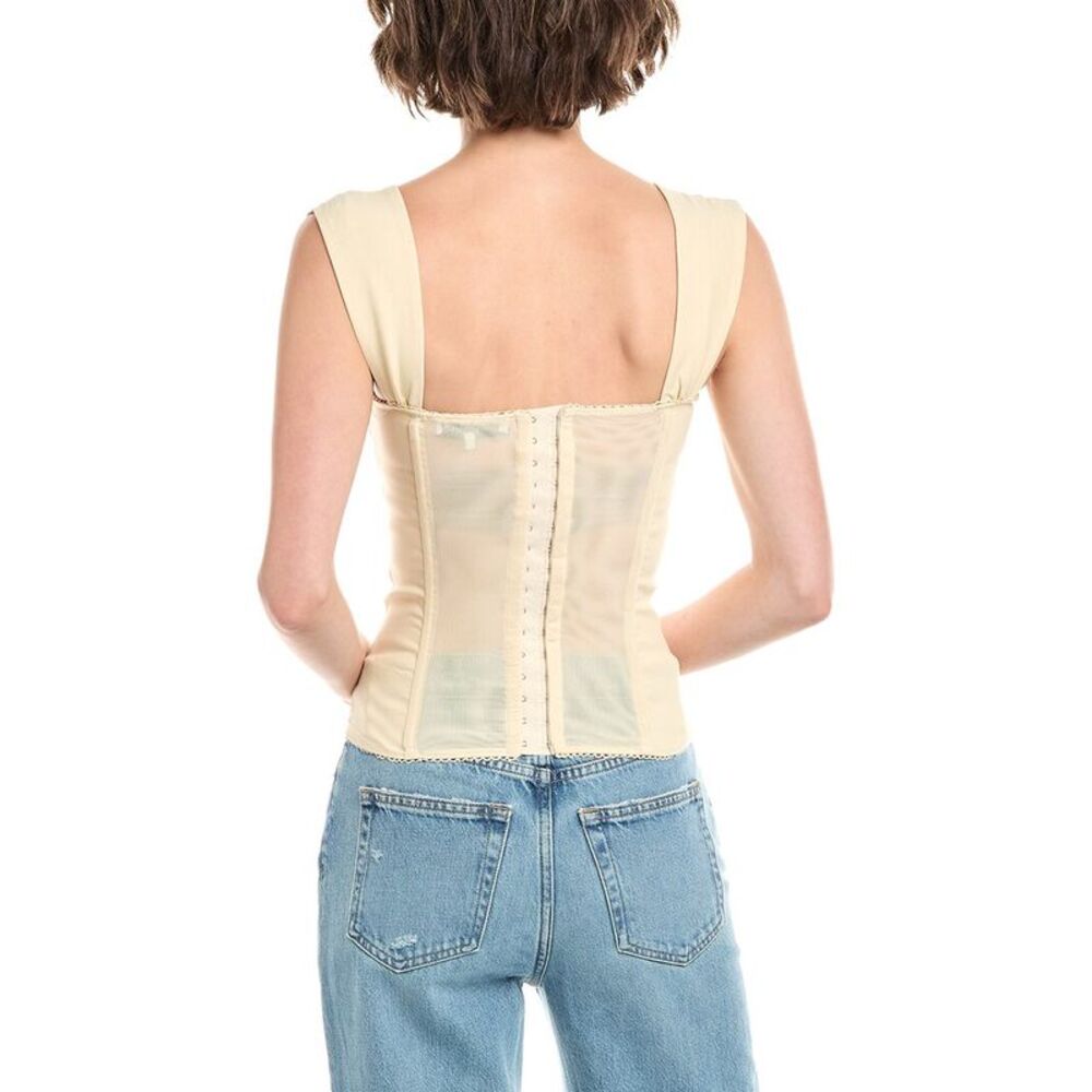 Weworewhat Womens  Ruched Cup Linen-Blend Corset Top, Beige - Picture 2 of 3